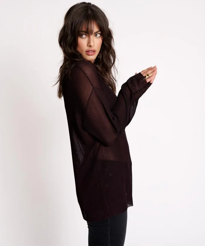 AMITY SHEER RIB KNIT TOP BLACK Women One Teaspoon Tops AMITY SHEER RIB KNIT TOP BLACK Women One Teaspoon Tops