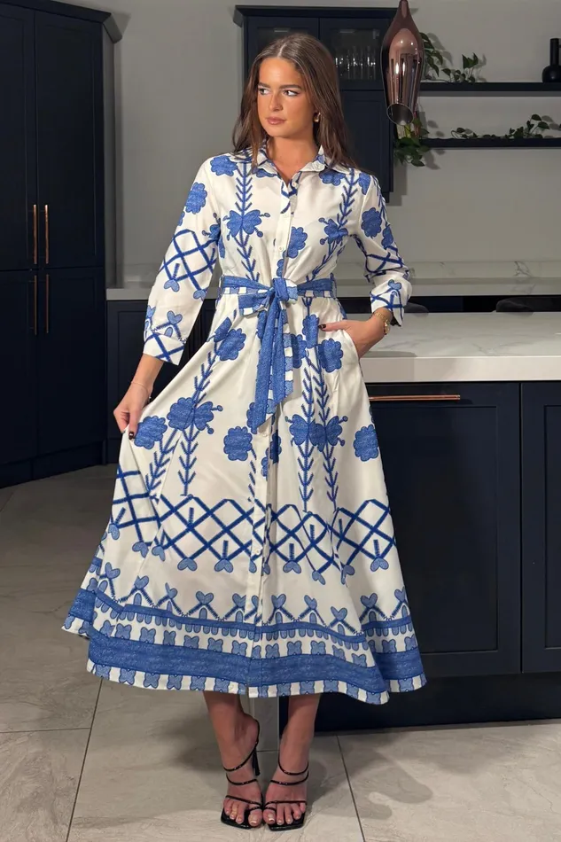Angela Blue Floral Shirt Maxi Dress Women Girl In Mind Maxi Dresses