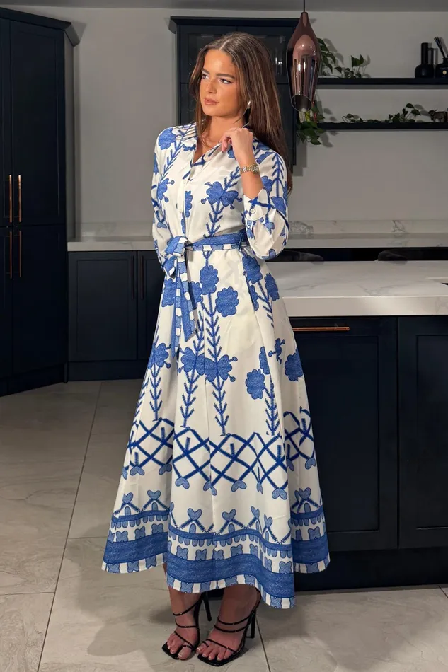 Angela Blue Floral Shirt Maxi Dress Women Girl In Mind Maxi Dresses