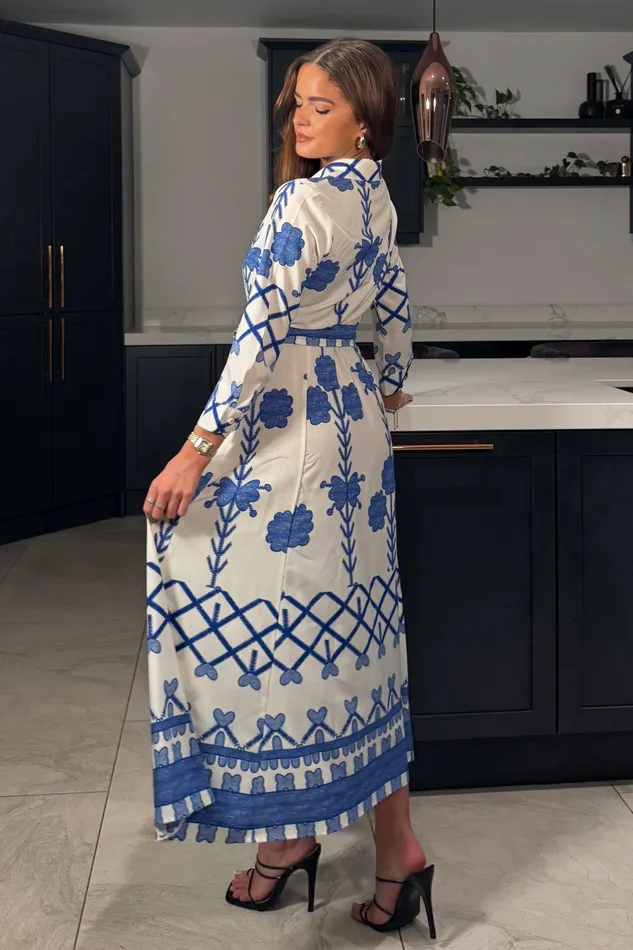 Angela Blue Floral Shirt Maxi Dress Women Girl In Mind Maxi Dresses