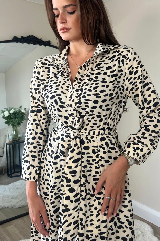 Angela Neutral Animal Print Shirt Maxi Dress Women Girl In Mind Shirt Dresses