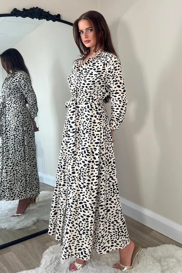 Angela Neutral Animal Print Shirt Maxi Dress Women Girl In Mind Shirt Dresses