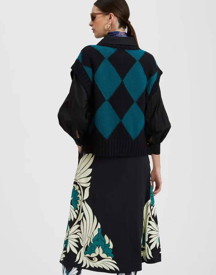 Argyle Gilet Black Green Women La Double J Knitwear Argyle Gilet Black Green Women La Double J Knitwear