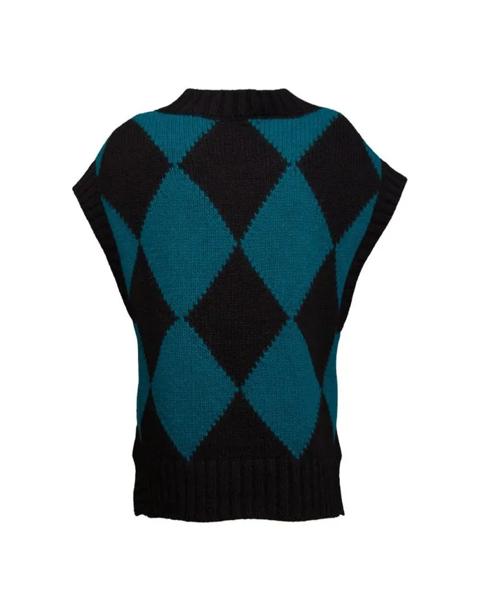 Argyle Gilet Black Green Women La Double J Knitwear Argyle Gilet Black Green Women La Double J Knitwear