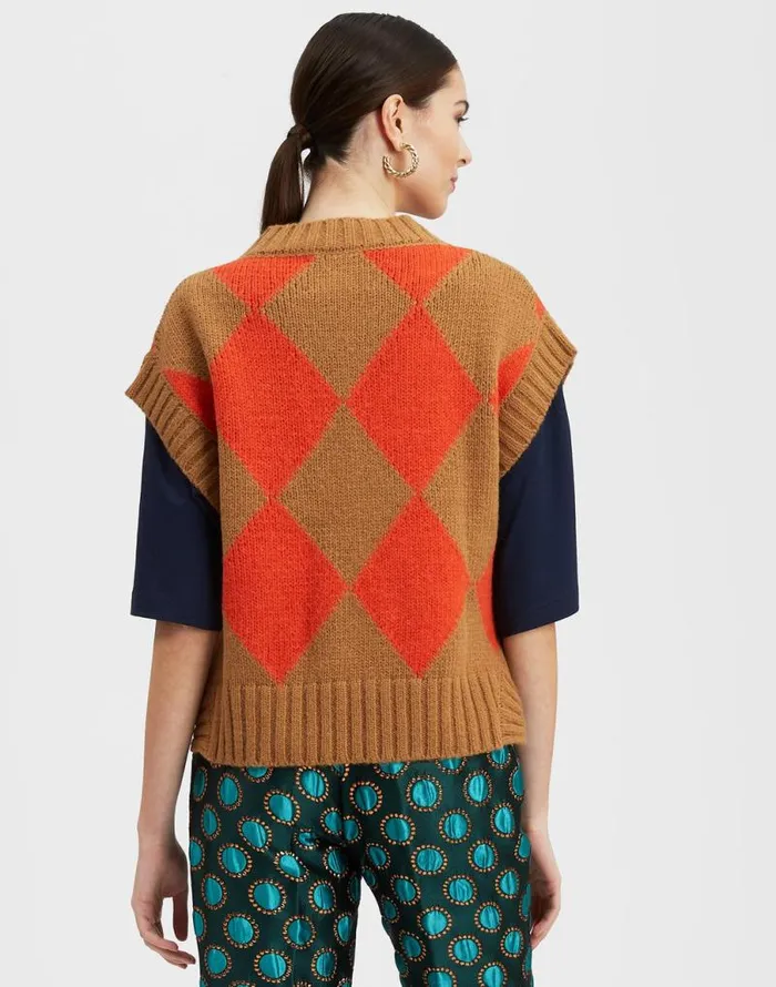 Argyle Gilet Camel Orange Women La Double J Knitwear Argyle Gilet Camel Orange Women La Double J Knitwear