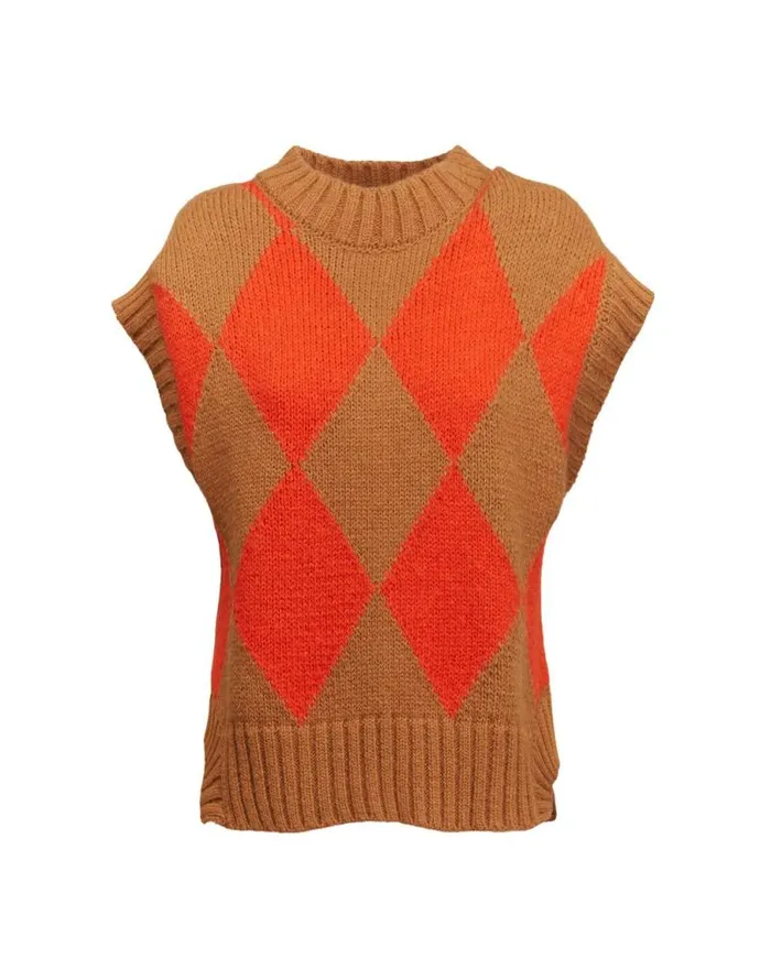 Argyle Gilet Camel Orange Women La Double J Knitwear Argyle Gilet Camel Orange Women La Double J Knitwear