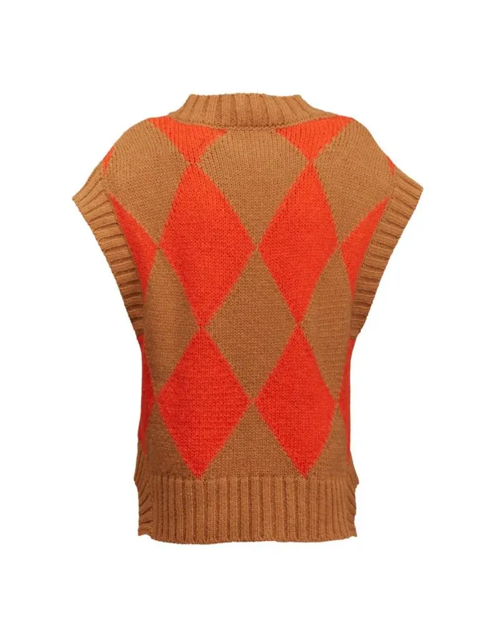 Argyle Gilet Camel Orange Women La Double J Knitwear Argyle Gilet Camel Orange Women La Double J Knitwear