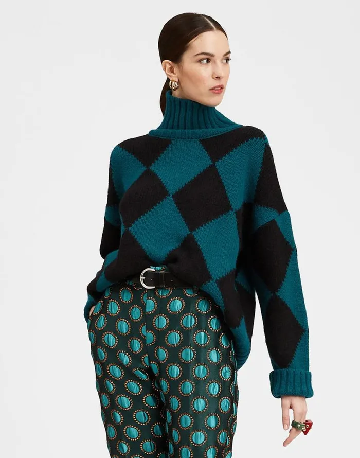 Argyle Sweater Green Black Women La Double J Knitwear