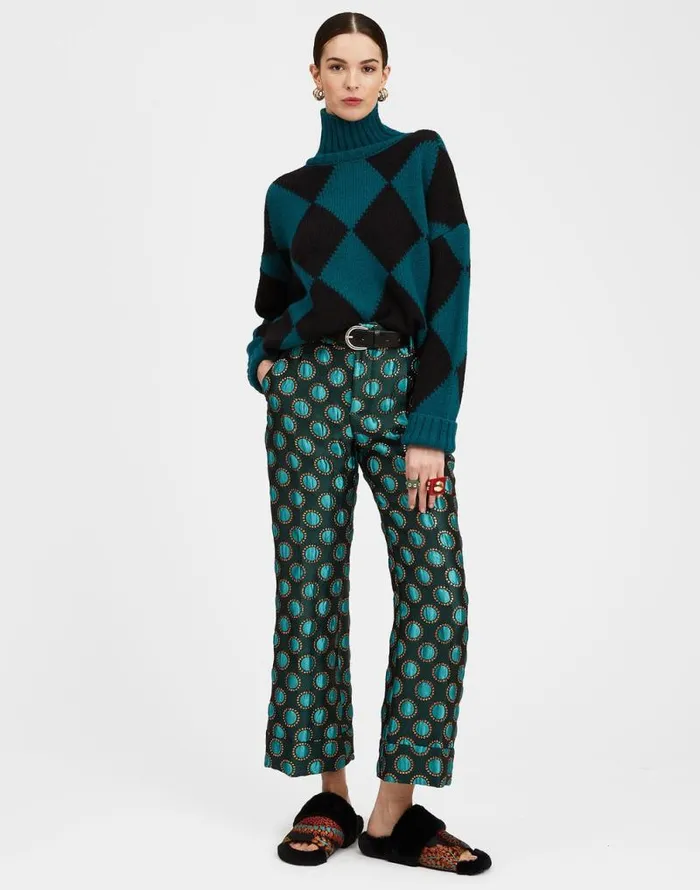 Argyle Sweater Green Black Women La Double J Knitwear Argyle Sweater Green Black Women La Double J Knitwear