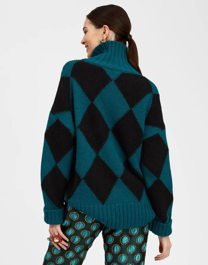 Argyle Sweater Green Black Women La Double J Knitwear Argyle Sweater Green Black Women La Double J Knitwear