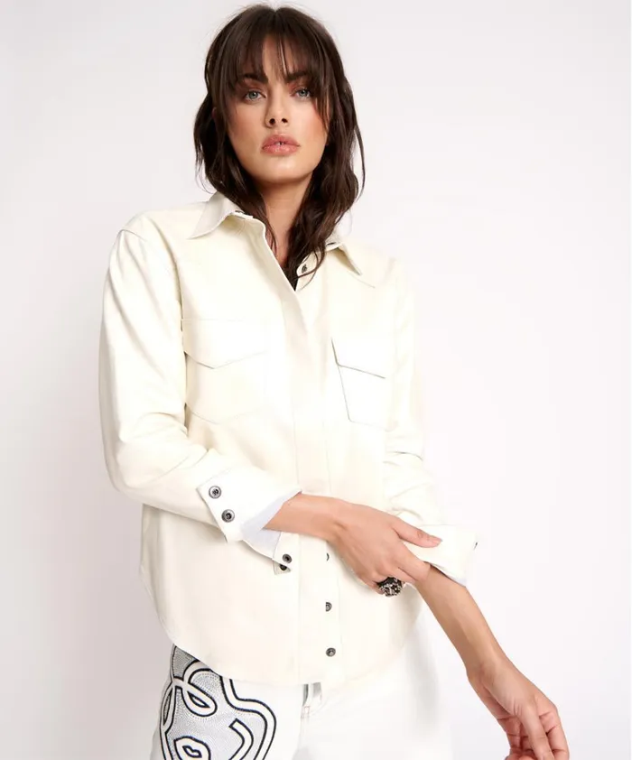 ARIA LEATHER OVERSIZED SHACKET WHITE Women One Teaspoon Shirts ARIA LEATHER OVERSIZED SHACKET WHITE Women One Teaspoon Shirts