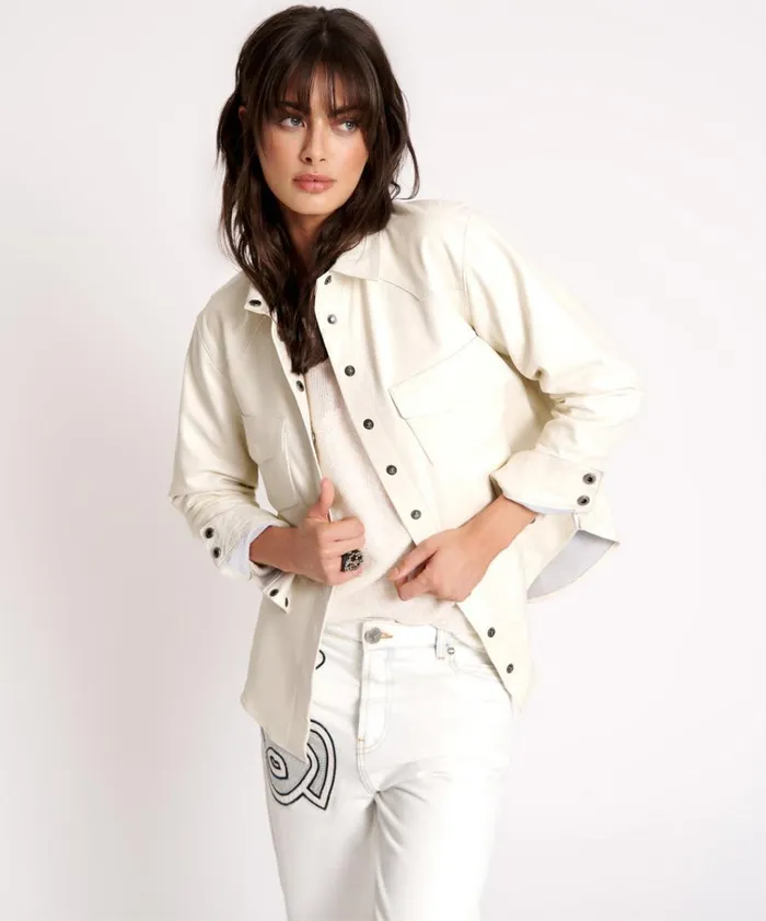 ARIA LEATHER OVERSIZED SHACKET WHITE Women One Teaspoon Shirts ARIA LEATHER OVERSIZED SHACKET WHITE Women One Teaspoon Shirts