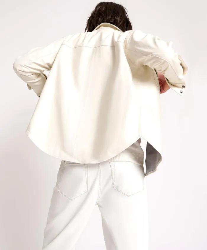 ARIA LEATHER OVERSIZED SHACKET WHITE Women One Teaspoon Shirts ARIA LEATHER OVERSIZED SHACKET WHITE Women One Teaspoon Shirts