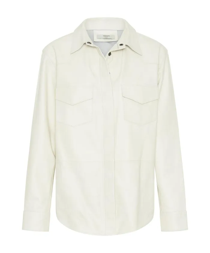 ARIA LEATHER OVERSIZED SHACKET WHITE Women One Teaspoon Shirts ARIA LEATHER OVERSIZED SHACKET WHITE Women One Teaspoon Shirts