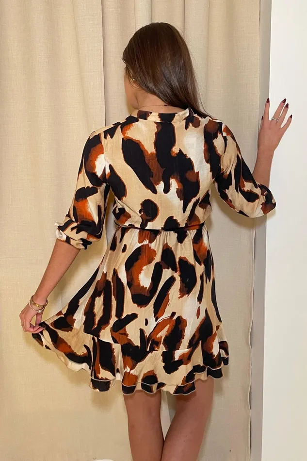 Ashton Brown Animal Frill Skirt Mini Dress Women Girl In Mind CoOrds