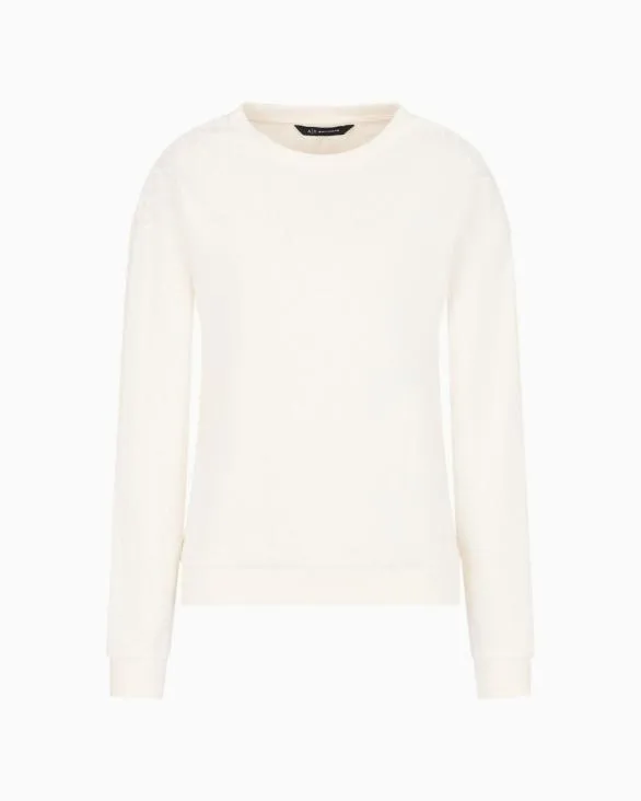 ASV French Terry Sweatshirt With Embossed Logo White Women Armani Matching Sets ASV French Terry Sweatshirt With Embossed Logo White Women Armani Matching Sets