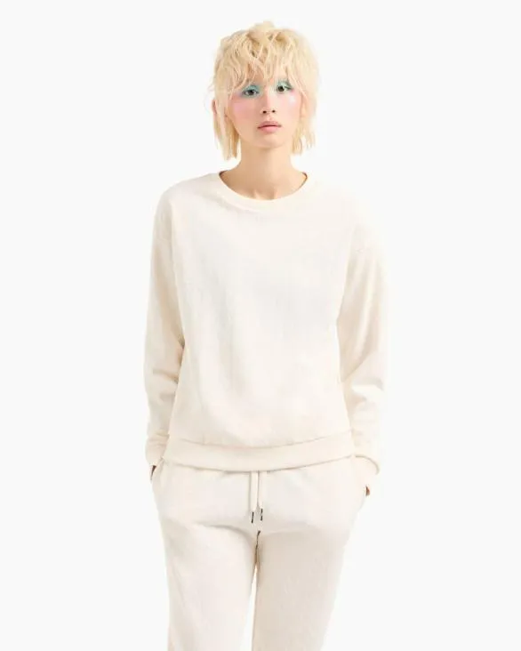 ASV French Terry Sweatshirt With Embossed Logo White Women Armani Matching Sets ASV French Terry Sweatshirt With Embossed Logo White Women Armani Matching Sets
