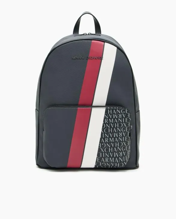 Backpack With Monogram And Stripes Grey Men Armani Backpacks