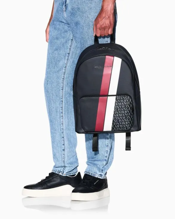 Backpack With Monogram And Stripes Grey Men Armani Backpacks Backpack With Monogram And Stripes Grey Men Armani Backpacks