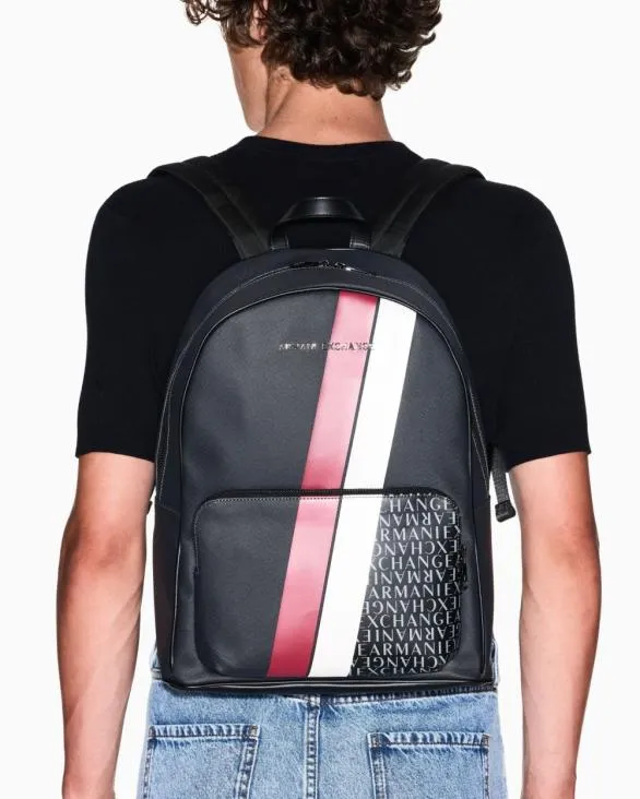 Backpack With Monogram And Stripes Grey Men Armani Backpacks Backpack With Monogram And Stripes Grey Men Armani Backpacks
