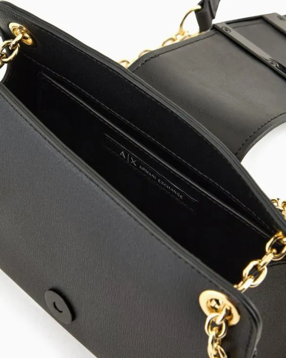 Bag With Monogram Logo And Chain Shoulder Strap Black Women Armani Mini Bags Bag With Monogram Logo And Chain Shoulder Strap Black Women Armani Mini Bags