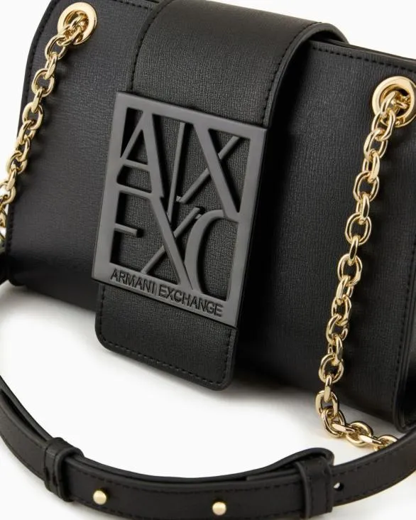 Bag With Monogram Logo And Chain Shoulder Strap Black Women Armani Mini Bags Bag With Monogram Logo And Chain Shoulder Strap Black Women Armani Mini Bags