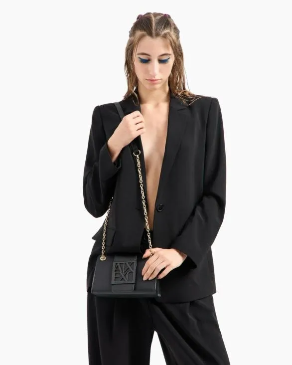 Bag With Monogram Logo And Chain Shoulder Strap Black Women Armani Mini Bags Bag With Monogram Logo And Chain Shoulder Strap Black Women Armani Mini Bags