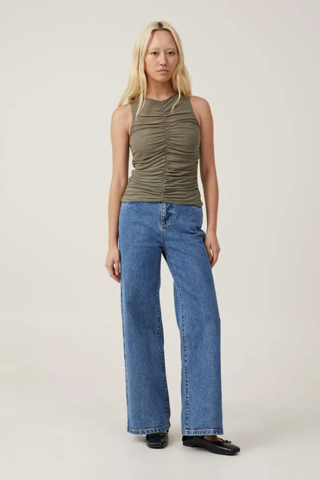 Becca Gathered Tank Woodland Women Cotton On Tops