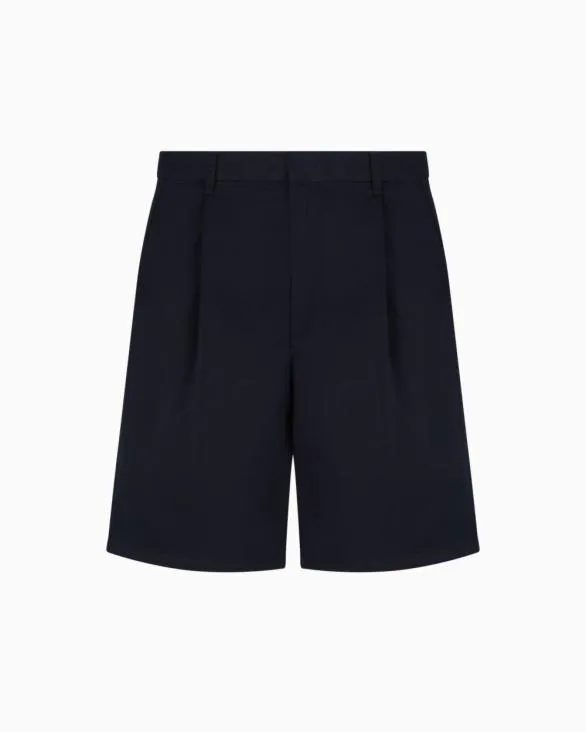 Bermuda Shorts With Pleats In Cotton Twill Navyblue Men Armani Trousers And Shorts Bermuda Shorts With Pleats In Cotton Twill Navyblue Men Armani Trousers And Shorts