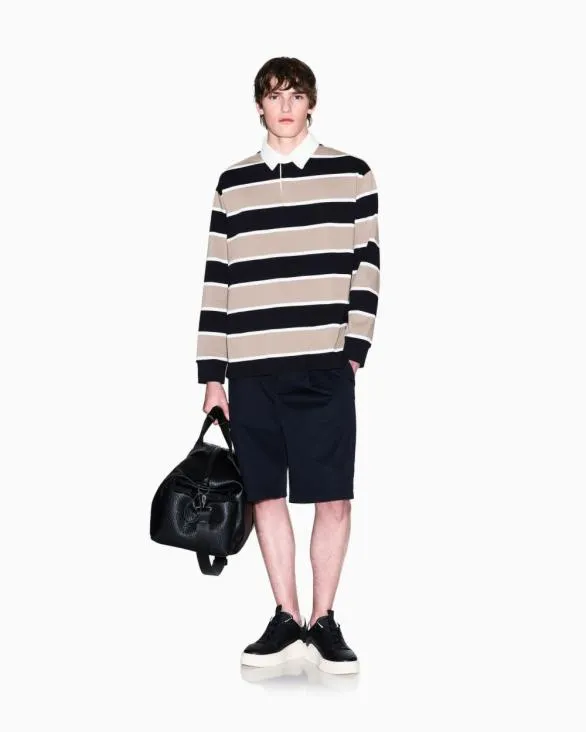 Bermuda Shorts With Pleats In Cotton Twill Navyblue Men Armani Trousers And Shorts Bermuda Shorts With Pleats In Cotton Twill Navyblue Men Armani Trousers And Shorts