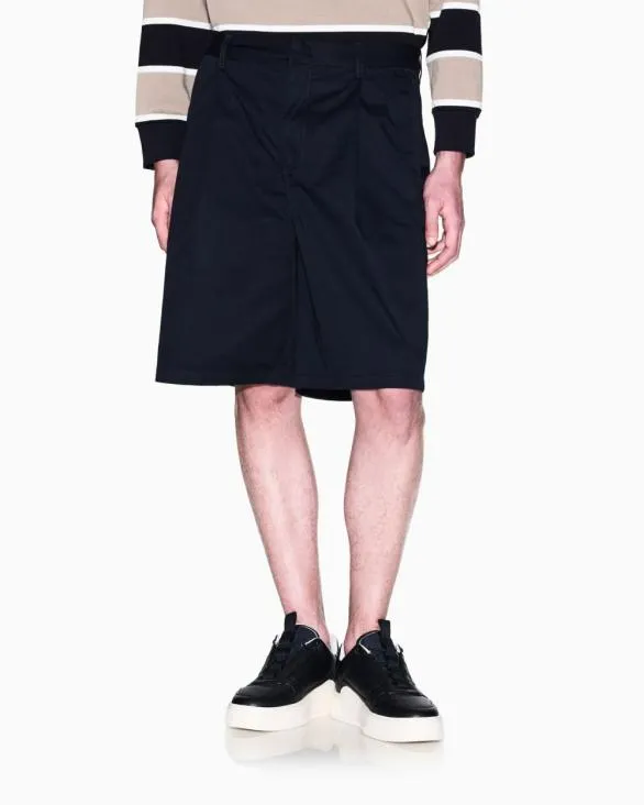 Bermuda Shorts With Pleats In Cotton Twill Navyblue Men Armani Trousers And Shorts Bermuda Shorts With Pleats In Cotton Twill Navyblue Men Armani Trousers And Shorts