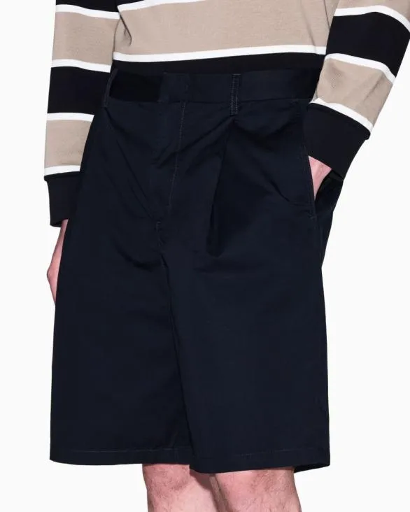 Bermuda Shorts With Pleats In Cotton Twill Navyblue Men Armani Trousers And Shorts Bermuda Shorts With Pleats In Cotton Twill Navyblue Men Armani Trousers And Shorts