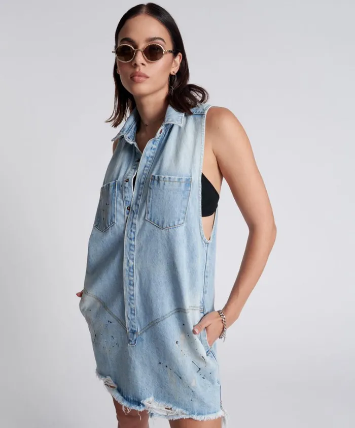 BEST BLUE ARTISTE BRAXTON DRESS Women One Teaspoon Denim Dresses BEST BLUE ARTISTE BRAXTON DRESS Women One Teaspoon Denim Dresses
