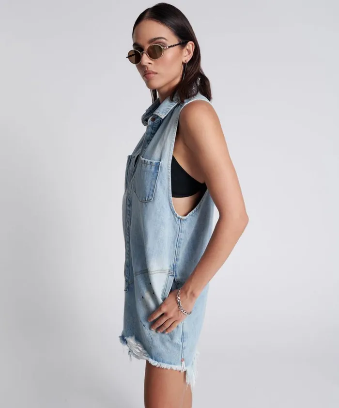 BEST BLUE ARTISTE BRAXTON DRESS Women One Teaspoon Denim Dresses BEST BLUE ARTISTE BRAXTON DRESS Women One Teaspoon Denim Dresses