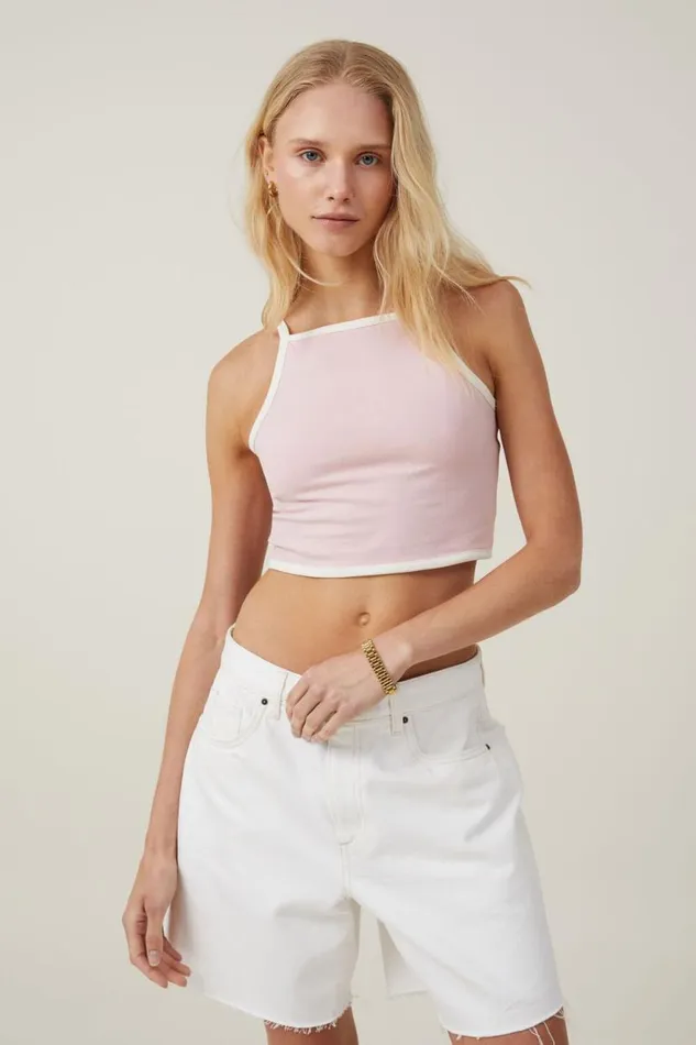 Billi High Neck Tank Chalk Pink Women Cotton On Tops