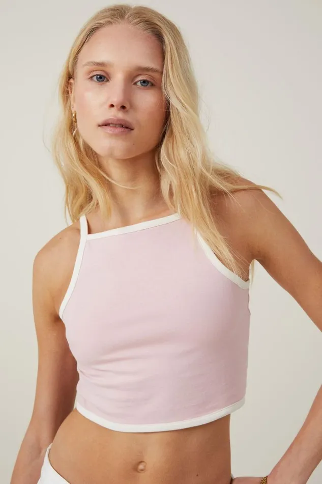 Billi High Neck Tank Chalk Pink Women Cotton On Tops