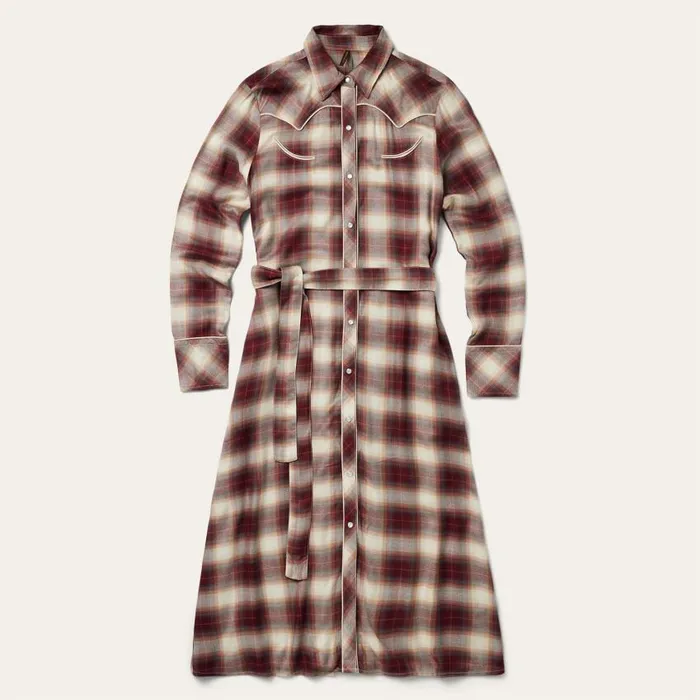 Black Cherry Plaid Shirt Dress Red Women Stetson Midi