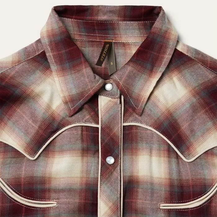 Black Cherry Plaid Shirt Dress Red Women Stetson Midi