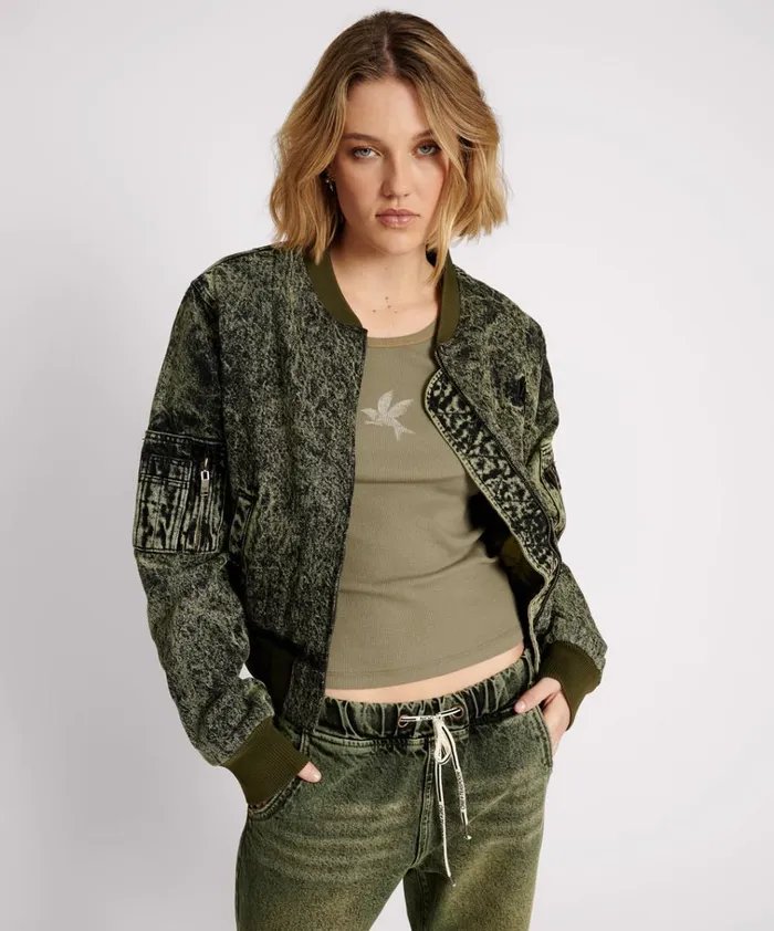 BLACK KHAKI DENIM BOMBER JACKET Women One Teaspoon Jackets