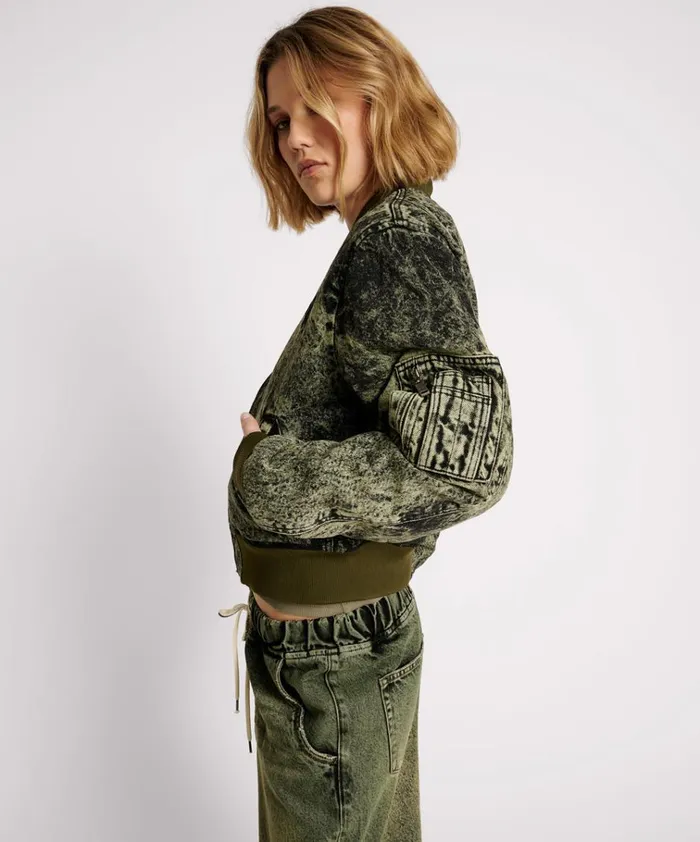 BLACK KHAKI DENIM BOMBER JACKET Women One Teaspoon Jackets BLACK KHAKI DENIM BOMBER JACKET Women One Teaspoon Jackets