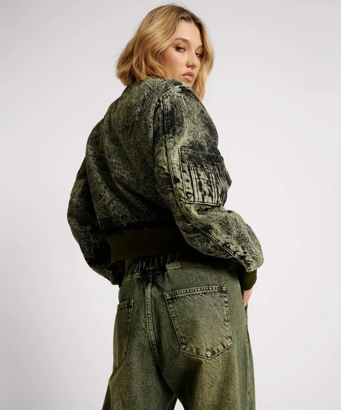 BLACK KHAKI DENIM BOMBER JACKET Women One Teaspoon Jackets BLACK KHAKI DENIM BOMBER JACKET Women One Teaspoon Jackets