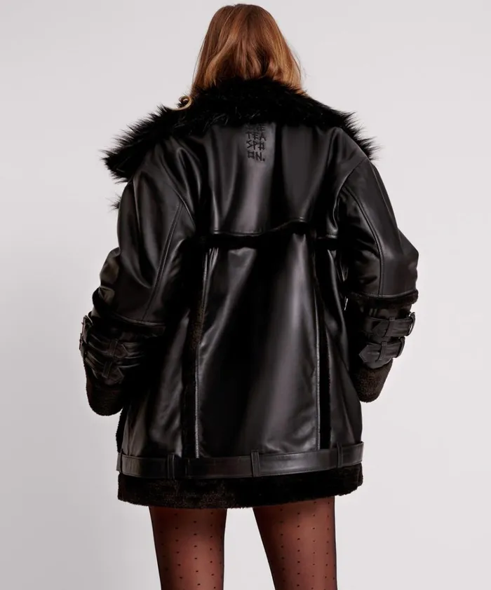 BLACK LEATHER FAUX FUR AVIATOR JACKET Women One Teaspoon Jackets BLACK LEATHER FAUX FUR AVIATOR JACKET Women One Teaspoon Jackets