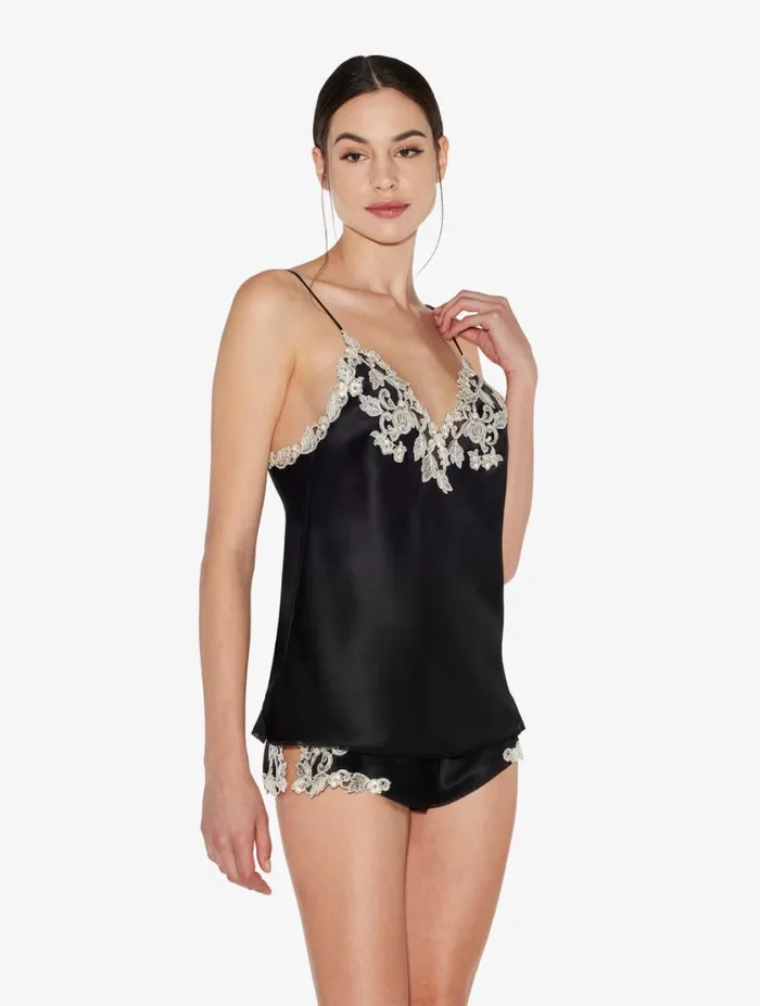 Black Silk Camisole With Frastaglio Sleepwear La Perla Camisoles