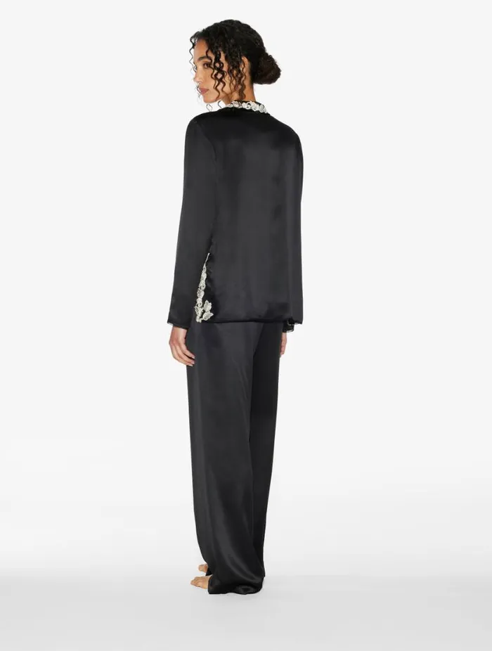 Black Silk Long Pajamas With Frastaglio Sleepwear La Perla Pajamas