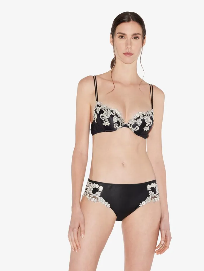 Black Silk Pushup Bra With Ivory Frastaglio Lingerie La Perla Padded
