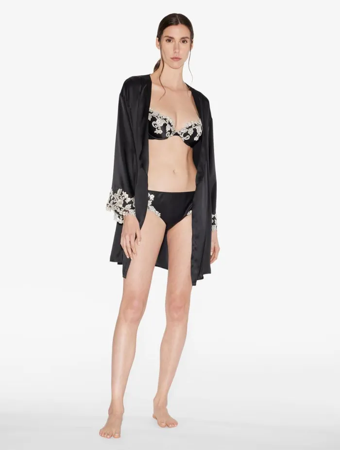 Black Silk Pushup Bra With Ivory Frastaglio Lingerie La Perla Padded