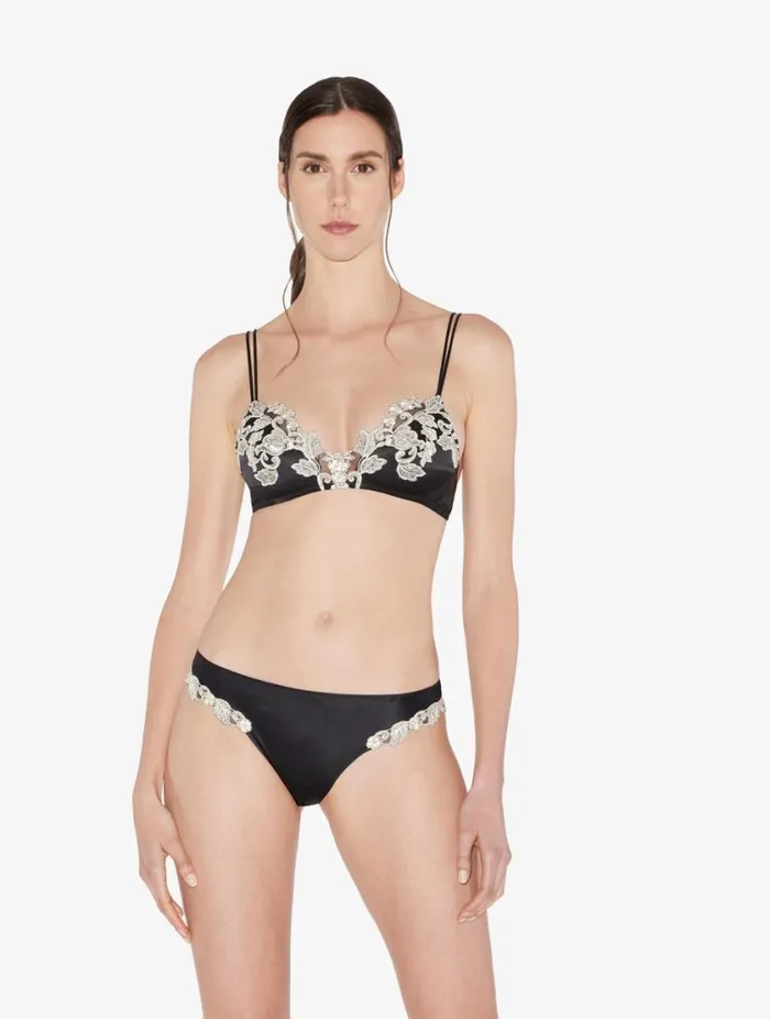 Black Silk Triangle Bra With Ivory Frastaglio Lingerie La Perla Triangle