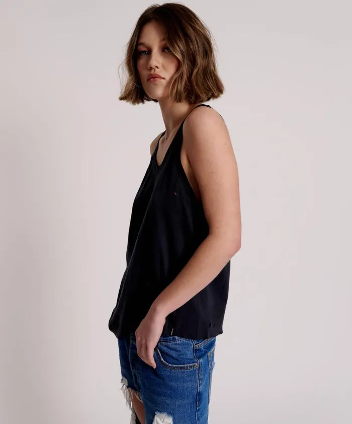 BLACK STONE RIBBED DISTRESSED DADDIO SINGLET Women One Teaspoon Tees and Tanks BLACK STONE RIBBED DISTRESSED DADDIO SINGLET Women One Teaspoon Tees and Tanks
