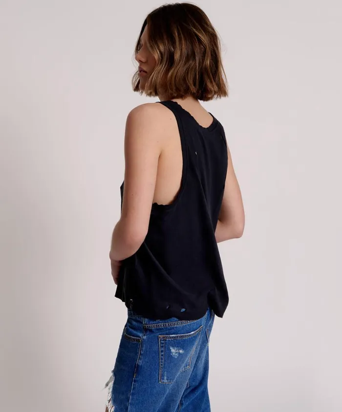 BLACK STONE RIBBED DISTRESSED DADDIO SINGLET Women One Teaspoon Tees and Tanks BLACK STONE RIBBED DISTRESSED DADDIO SINGLET Women One Teaspoon Tees and Tanks