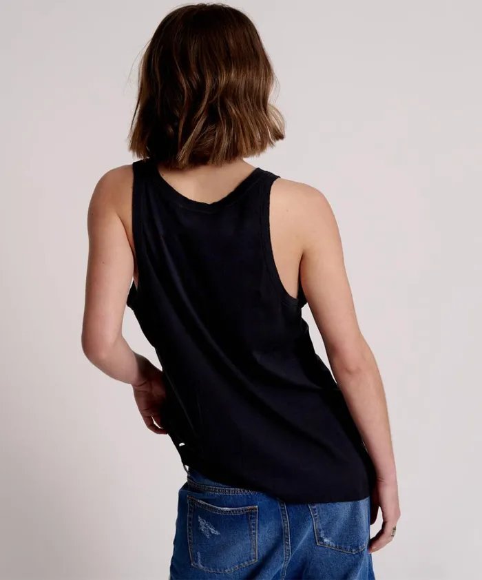 BLACK STONE RIBBED DISTRESSED DADDIO SINGLET Women One Teaspoon Tees and Tanks BLACK STONE RIBBED DISTRESSED DADDIO SINGLET Women One Teaspoon Tees and Tanks